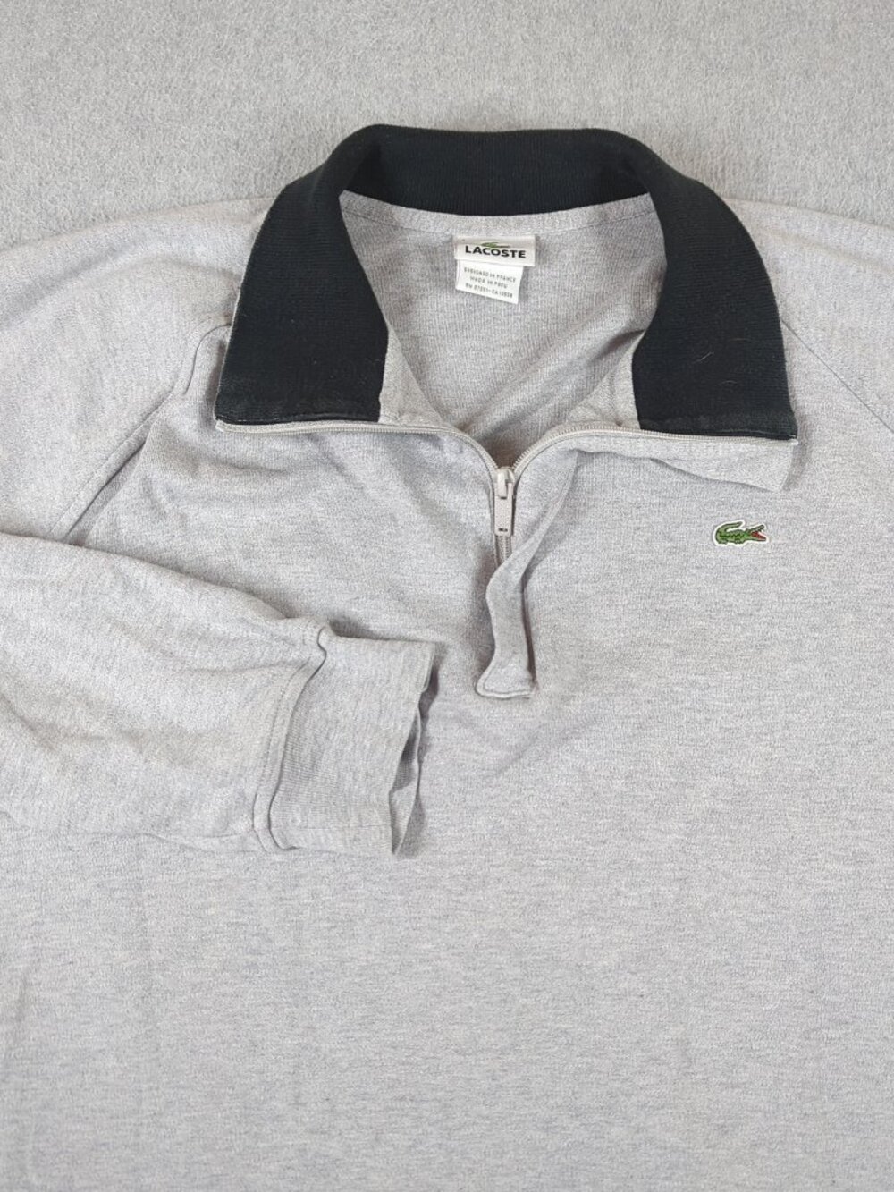 Lacoste Sweater Men's 7 (2XL) Gray 1/4 Zip Pullover Preppy Casual Croc Logo